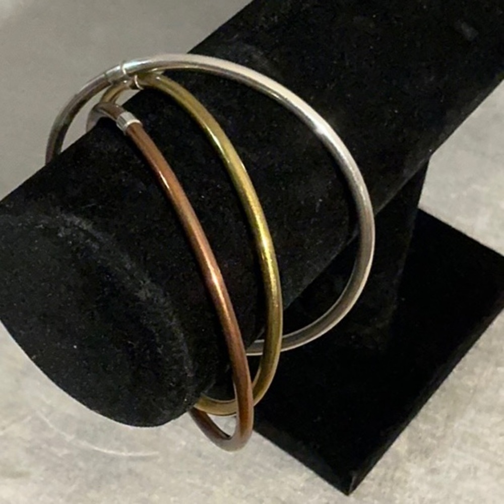 Vintage Sterling/Brass/Copper Interlocked Bangle Bracelets